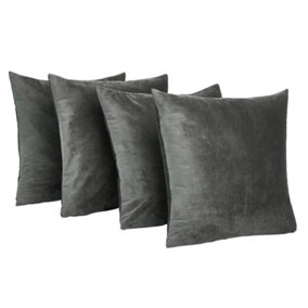 Sienna 4 x Matte Velvet Cushion Covers Soft Plain Zip, Charcoal - 45 x 45cm