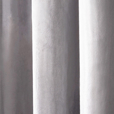 Sienna Capri Shimmer Velvet Eyelet Curtains Pair of Fully Lined Ready Made Super Soft Panels - Silver Grey, 66" wide x 72" drop