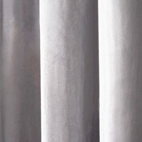 Sienna Capri Shimmer Velvet Eyelet Curtains Ring Top Pair of Fully Lined Ready Made Super Soft - Silver Grey, 66" wide x 90" drop