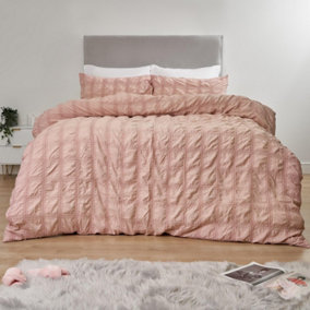 Sienna Check Seersucker Duvet Cover with Pillowcase Set, Blush - Single