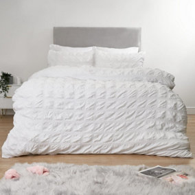 Sienna Check Seersucker Duvet Cover with Pillowcase Set, White - King