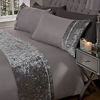 Sienna Crushed Velvet Diamante Duvet Cover with Pillowcase, Silver - Double
