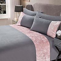 Sienna Crushed Velvet Duvet Cover with Pillow Case Set - Silver Blush, Double