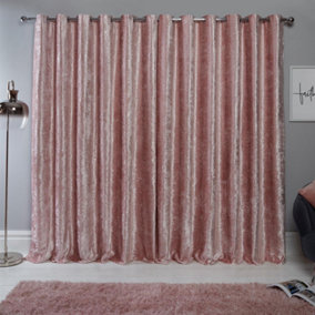 Sienna Crushed Velvet Eyelet Ring Top Pair of Fully Lined Curtains - Blush Pink, 46" x 72"