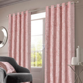 Sienna Crushed Velvet Eyelet Ring Top Pair of Fully Lined Curtains - Blush Pink, 66" x 72"