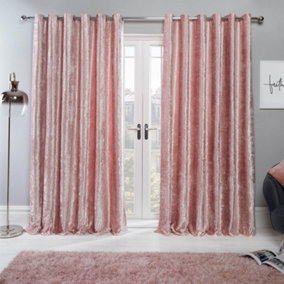 Sienna Crushed Velvet Eyelet Ring Top Pair of Fully Lined Curtains - Blush Pink, 66" x 90"