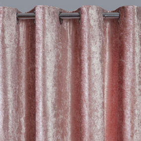 Sienna Crushed Velvet Eyelet Ring Top Pair of Fully Lined Curtains - Blush Pink, 90" x 90"