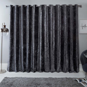 Sienna Crushed Velvet Eyelet Ring Top Pair of Fully Lined Curtains - Charcoal 46" x 72"
