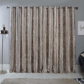 Sienna Crushed Velvet Eyelet Ring Top Pair of Fully Lined Curtains - Natural 66" x 54"