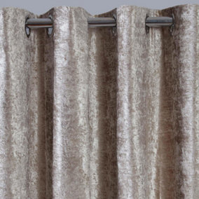 Sienna Crushed Velvet Eyelet Ring Top Pair of Fully Lined Curtains - Natural 90" x 90"