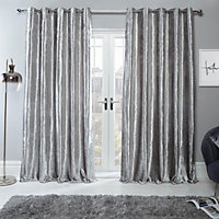 Sienna Crushed Velvet Eyelet Ring Top Pair of Fully Lined Curtains - Silver 46" x 90"