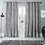 Sienna Crushed Velvet Eyelet Ring Top Pair of Fully Lined Curtains - Silver 66" x 72"