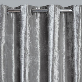 Sienna Crushed Velvet Eyelet Ring Top Pair of Fully Lined Curtains - Silver 66" x 90"