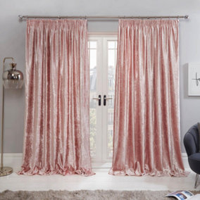 Sienna Crushed Velvet Pair of Pencil Pleat Curtains, Blush - 46" x 54