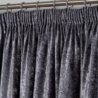 Sienna Crushed Velvet Pair of Pencil Pleat Curtains, Charcoal - 66" x 90