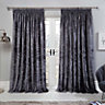Sienna Crushed Velvet Pair of Pencil Pleat Curtains, Charcoal - 90" x 90