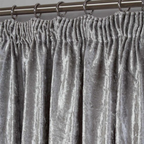 Sienna Crushed Velvet Pair of Pencil Pleat Curtains, Silver - 46" x 72