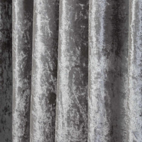 Sienna Crushed Velvet Pair of Pencil Pleat Curtains, Silver - 66" x 54