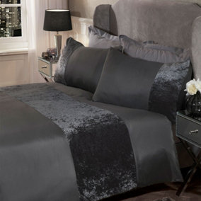 Sienna Crushed Velvet Panel Duvet Cover with Pillow Case Set - Charcoal, Double