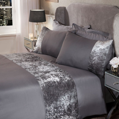 Sienna Crushed Velvet Panel Duvet Cover with Pillow Case Set Silver