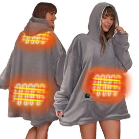 Sienna Electric Hoodie Blanket Ultra Plush Wearable Sherpa Oversize - Charcoal