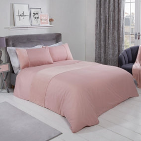 Sienna Faux Fur Panel Duvet Cover Pillowcase Band Bedding Set, Blush - Superking