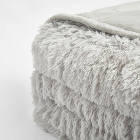 Sienna Fluffy Fleece Weighted Blanket Sensory Throw - Silver, 125 x 180cm - 6kg
