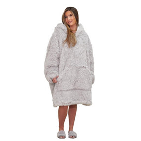 Sienna Fluffy Long Fibre Sherpa Hooded Blanket Plush Fleece Soft Throw, Silver