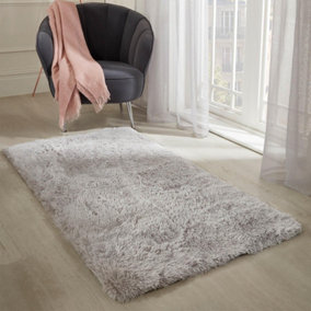 Sienna Fluffy Rug Anti-Slip Plain Shaggy Floor Mat, Silver - 80 x 150cm