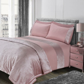 Sienna Glitter Duvet Cover with Pillow Case Sparkle Velvet Bedding, Blush Pink - Single