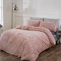 Sienna Glitter Teddy Duvet Cover with Pillowcase Bedding Set, Blush - Single