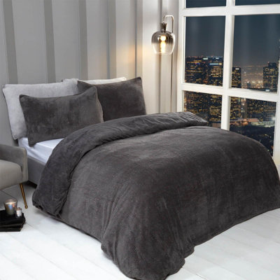 Sienna Glitter Teddy Duvet Cover with Pillowcase Bedding Set Charcoal King DIY at B Q