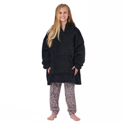 Sienna Hoodie Blanket Oversized Ultra Plush Sherpa Wearable, Kids Black DIY at B&Q