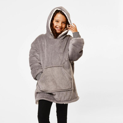 Sienna Hoodie Blanket Oversized Ultra Plush Sherpa Wearable Kids Charcoal