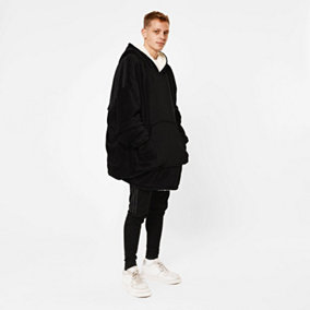 Sienna Hoodie Blanket Ultra Plush Wearable Sherpa Oversize - Black