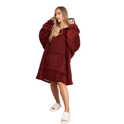 Sienna Hoodie Blanket Ultra Plush Wearable Sherpa Oversize Burgundy DIY at B&Q