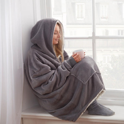 Sienna Hoodie Blanket Ultra Plush Wearable Sherpa Oversize - Charcoal | DIY  at Bu0026Q