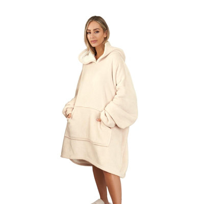 Sienna Hoodie Blanket Ultra Plush Wearable Sherpa Oversize Natural DIY at B Q