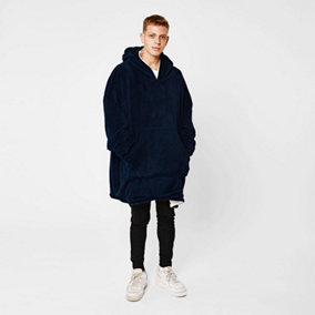 Sienna Hoodie Blanket Ultra Plush Wearable Sherpa Oversize - Navy