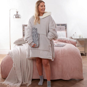 Sienna Hoodie Blanket Ultra Plush Wearable Sherpa Oversize - Silver