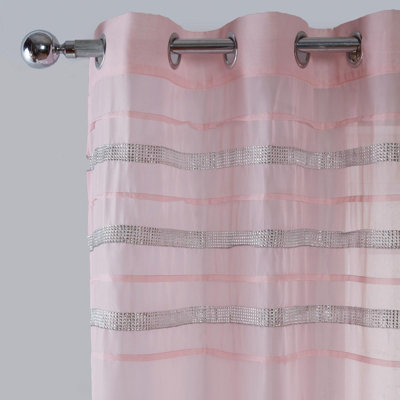 Sienna Latina Pair of 2 x Diamante Glitzy Voile Net Curtains Eyelet ...