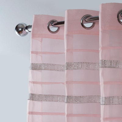 Sienna Latina Pair of 2 x Diamante Glitzy Voile Net Curtains Eyelet ...