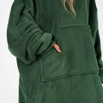 Sienna Long Hoodie Blanket Sherpa Fleece Oversized Sweatshirt - Forest Green