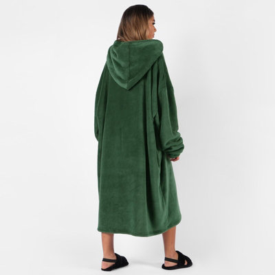 Sienna Long Hoodie Blanket Sherpa Fleece Oversized Sweatshirt - Forest Green