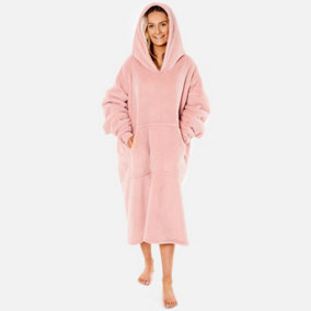 Sienna Long Hoodie Blanket Soft Sherpa Fleece Oversized Sweatshirt - Blush