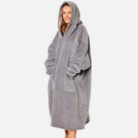 Sienna Long Hoodie Blanket Soft Sherpa Fleece Oversized Sweatshirt - Charcoal