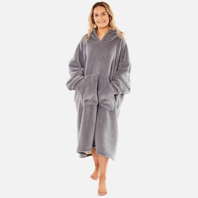 Sienna Long Hoodie Blanket Soft Sherpa Fleece Oversized Sweatshirt - Charcoal