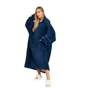 Sienna Long Hoodie Blanket Soft Sherpa Fleece Oversized Sweatshirt - Navy