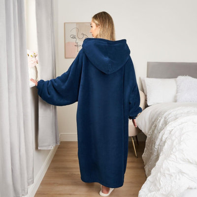 Sienna Long Hoodie Blanket Soft Sherpa Fleece Oversized Sweatshirt Navy DIY at B Q