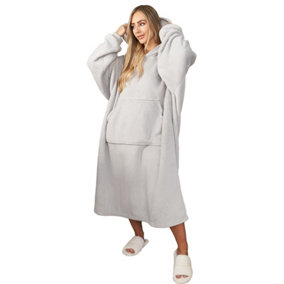 Sienna Long Hoodie Blanket Soft Sherpa Fleece Oversized Sweatshirt - Silver